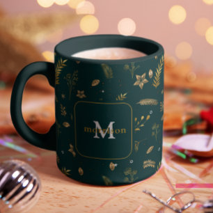 Caneca Monograma do Arco Dourado Feriado de Natal Moderno