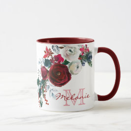 Caneca Monograma do Buquê Floral de Rosa de inverno