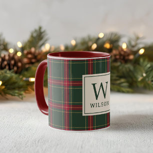 Caneca Monograma do Nome da Família em Xadrez Clássico de