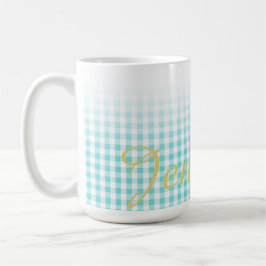 Caneca monograma do padrão de gingham de turuquesa de chi