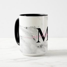 Caneca Monograma do padrão de mármore branco da cinza pre