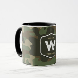 Caneca Monograma do Padrão do Exército Verde Camo Camufla
