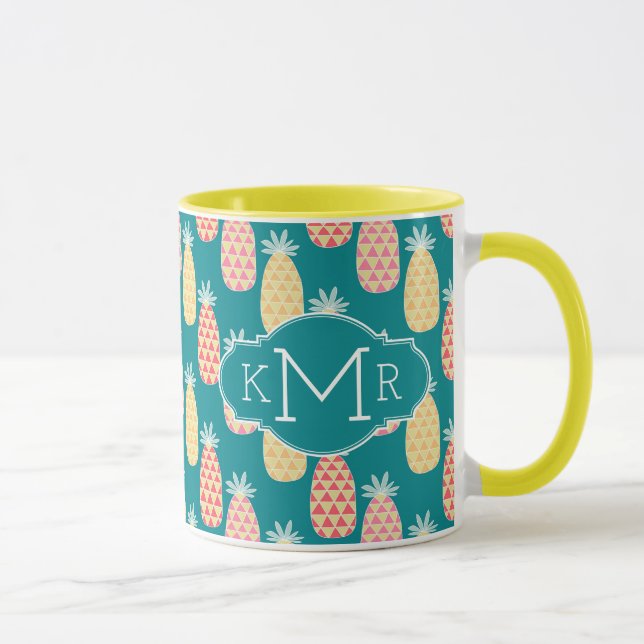 Caneca Monograma do teste padrão | do Doodle do abacaxi (Direita)