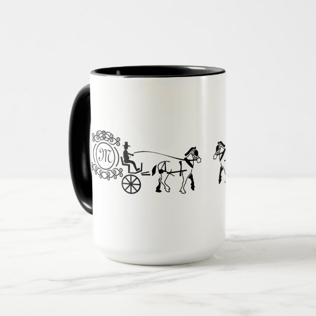 Caneca Monograma do Vagão de Casamento Desenhado Elegante (Frente Esquerda)