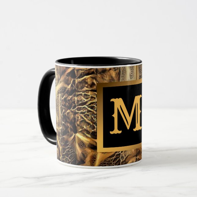 Caneca Monograma Dourado de Madeira de luxo único (Frente Esquerda)