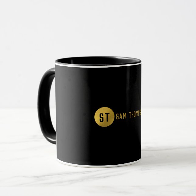 Caneca Monograma Dourado e negro elegante (Frente Esquerda)