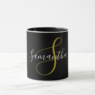 Caneca Monograma Dourado - Letra e Nome Branco