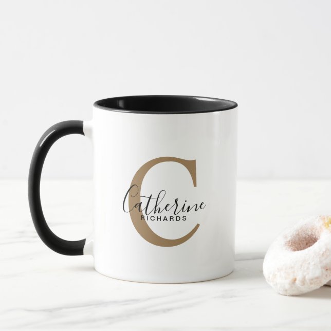 Caneca Monograma Dourado Moderno Personalizado (Com Donut)