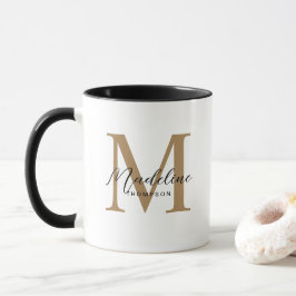 Caneca Monograma Dourado Preto Mínimo Moderno