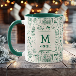 Caneca Monograma e Nome de Portas de Natal Verde