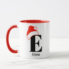 Caneca Monograma e nome personalizados do Natal Santa Hat