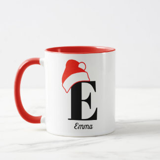 Caneca Monograma e nome personalizados do Natal Santa Hat