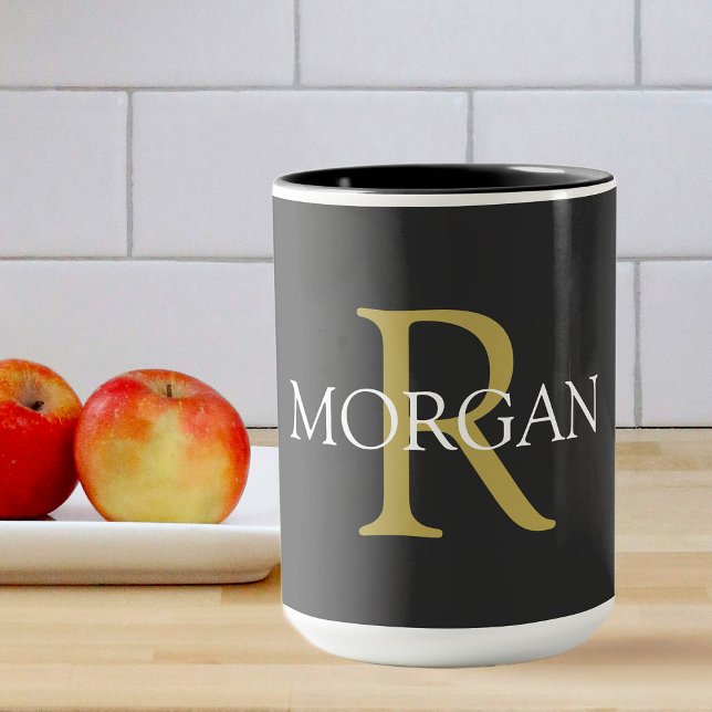 Caneca Monograma e Nome, Texto Preto, Dourado e Branco (Criador carregado)