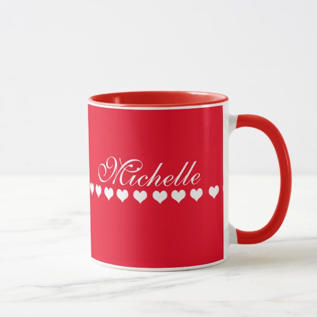 Caneca Monograma Elegante Coração Branco Vermelho (Direita)