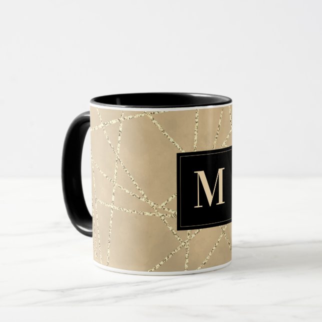 Caneca Monograma Elegante Dourado Brilho Falso (Frente Esquerda)