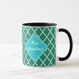 Caneca Monograma elegante em verde e azul-verde com quatr