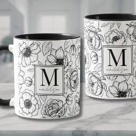Caneca Monograma Elegante Preto e Branco