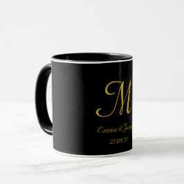 Caneca Monograma Elegante preto e Dourado Nome inicial