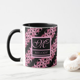 Caneca Monograma Em Rosa Fractal E Preto