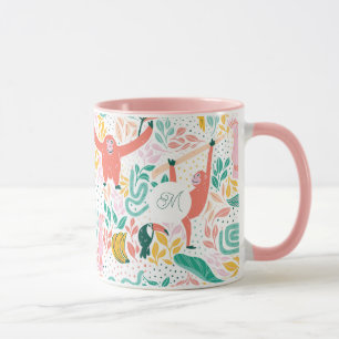 Caneca Monograma Feliz Animais Selvagens Felizes Rosa