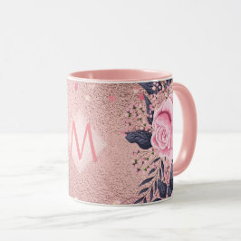 Caneca MONOGRAMA Floral Azul Cor-de-Rosa Negra Girliest E