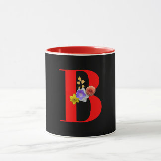 Caneca Monograma Floral B Vermelho Por Dentro Preto