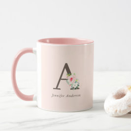 Caneca Monograma Floral Cor de Água Rosa