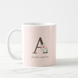 Caneca Monograma Floral Cor de Água Rosa