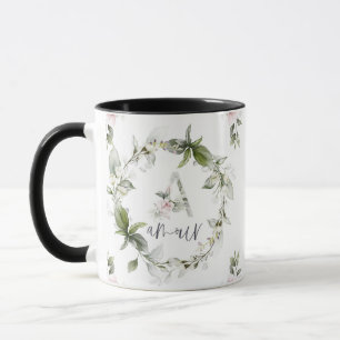 Caneca Monograma Floral Elegante 'A' - Amour