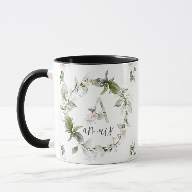 Caneca Monograma Floral Elegante 'A' - Amour (Esquerda)