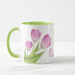 Caneca Monograma Floral Elegante de Tulipas Rosa bonito