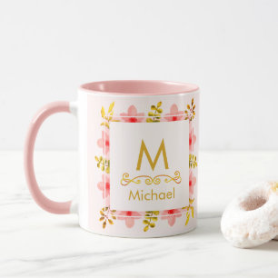 Caneca Monograma Floral em Aquarela I Inicial e Nome em D