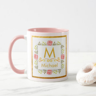 Caneca Monograma Floral em Aquarela I Inicial e Nome em D