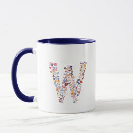 Caneca Monograma Floral em Aquarela Letra W