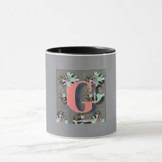 Caneca Monograma Floral G Preto Por Dentro Cinza Por Fora