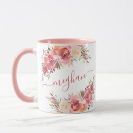 Caneca Monograma Floral Mu - Rosa de Pêssego Pink-Elegant
