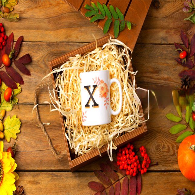 Caneca Monograma Floral Mug - Elegante - Letra X grava o  (Criador carregado)