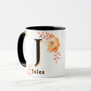 Caneca Monograma Floral Mug - Letra Elegante J Café Cup