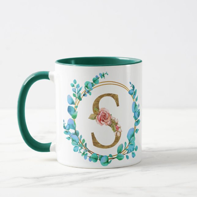 Caneca Monograma Floral Personalizado, De A a Z Mug (Esquerda)