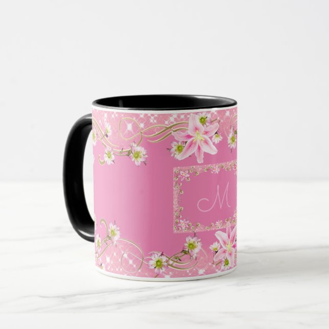 Caneca Monograma Floral Rosa (Frente Esquerda)