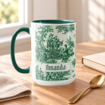 Monograma Floral Toile Verde Vintage Elegante