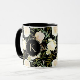 Caneca Monograma Floral Vanilla Verde Monograma Romântico