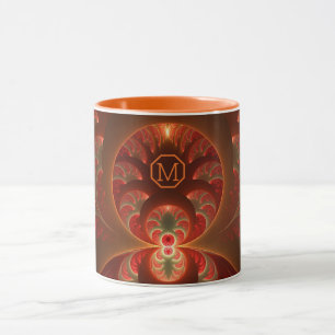Caneca Monograma Fractal Laranja Vermelho Abstrato Lumino