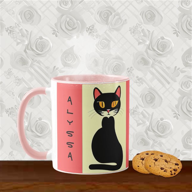 Caneca Monograma Gato Preto Cor-de-Rosa Amarelo (for that pink fancier, and cat fancier.)