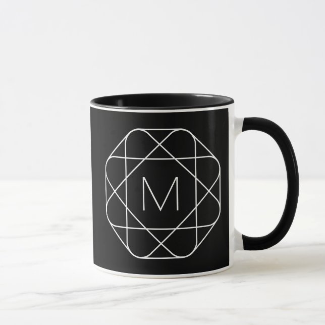 Caneca Monograma Geométrico Preto e Branco (Direita)