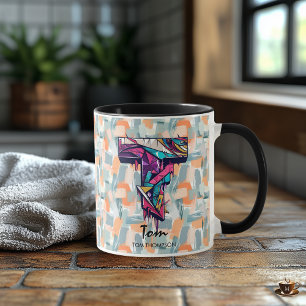 Caneca Monograma Geométrico Vibrado - T para Tom