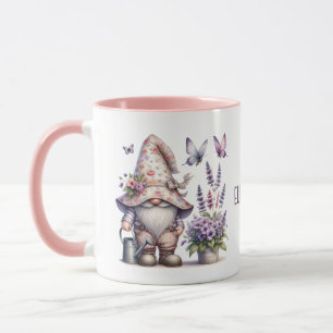 Caneca Monograma Gnomo Flores Púrpuras Rosa Borboletas