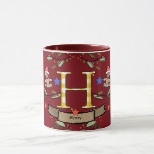 Caneca Monograma "H" de Natal Retro Bonito com o nome