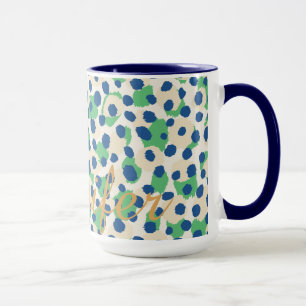 Caneca Monograma impressão de chic verde-azul-guepardo