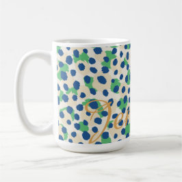 Caneca Monograma impressão de chic verde-azul-guepardo